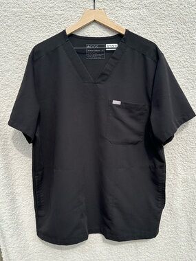 Figs Technical Collection Black Scrub Top XL V Neck Medical Healthcare Uniform